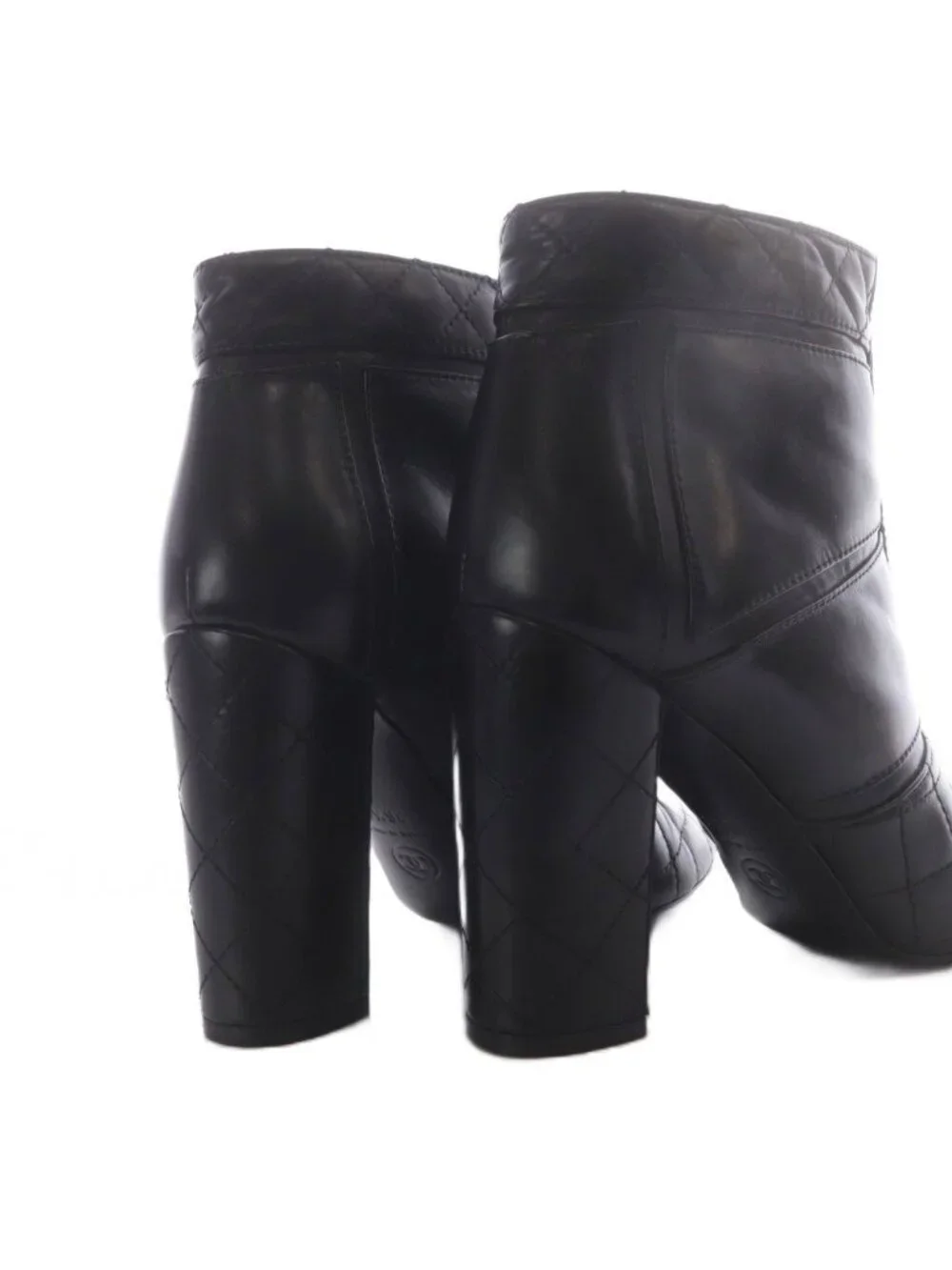 Chanel Quilted Boots Short High Heels Center Zip CC Logo Leather Black